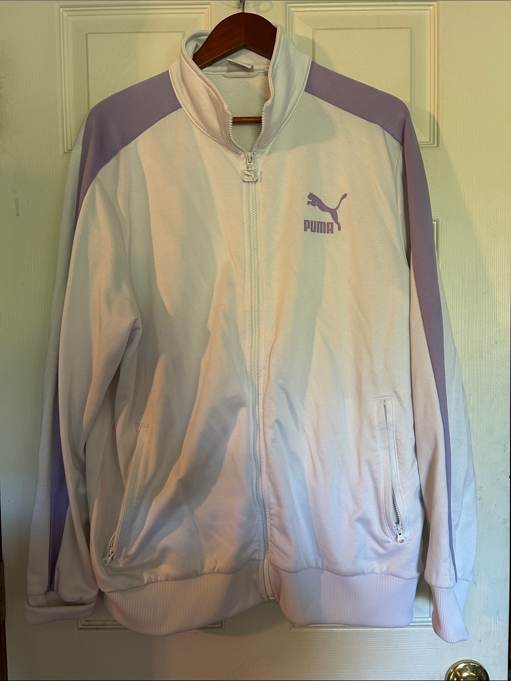 Puma White and Light Purple Zip-Front Track Jacket